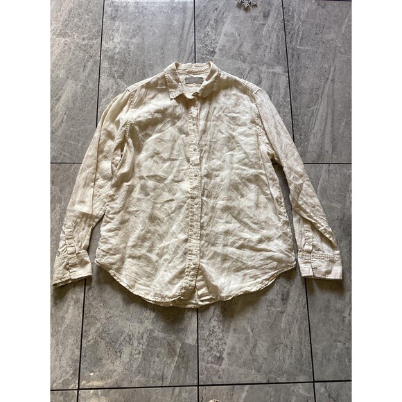 Everlane Shirt Womens 12 Beige 100% Linen Button Front Long Sleeve Casual Top - Picture 1 of 5